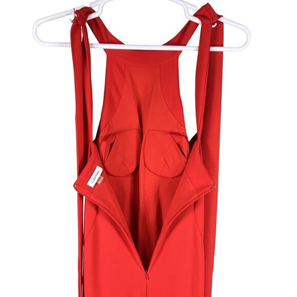Calvin Klein Womens 8 Red Mock Neck Maxi Dress Tie Minimalist Fairy Formal Event - Picture 6 of 16